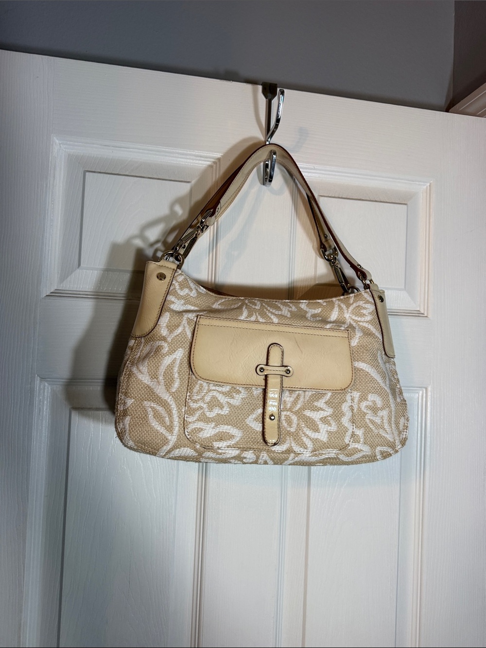 Liz Claiborne Beige Floral Canvas Shoulder Bag